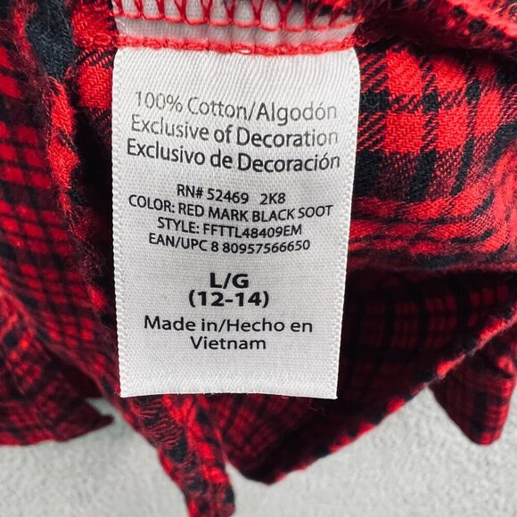 Womens Flannel Shirt L Red Black‎ Plaid Embroidered Floral Cotton Casual Cozy - Picture 5 of 9